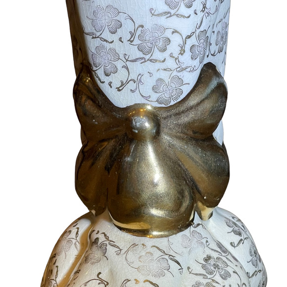 Chic Pottery Vase Four Leaf Clover Gold Gilt‎ Floral Zanesville Ohio 11.5" - Picture 6 of 10